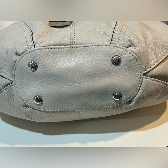 B Makowsky Gray Genuine Leather Studded Hobo Shoulder Bag Tote Purse - Picture 7 of 12